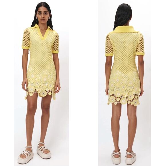 Jonathan Simkhai Tazzie Floral Crochet Limon Yellow Mini Dress Size 2 - Picture 2 of 8
